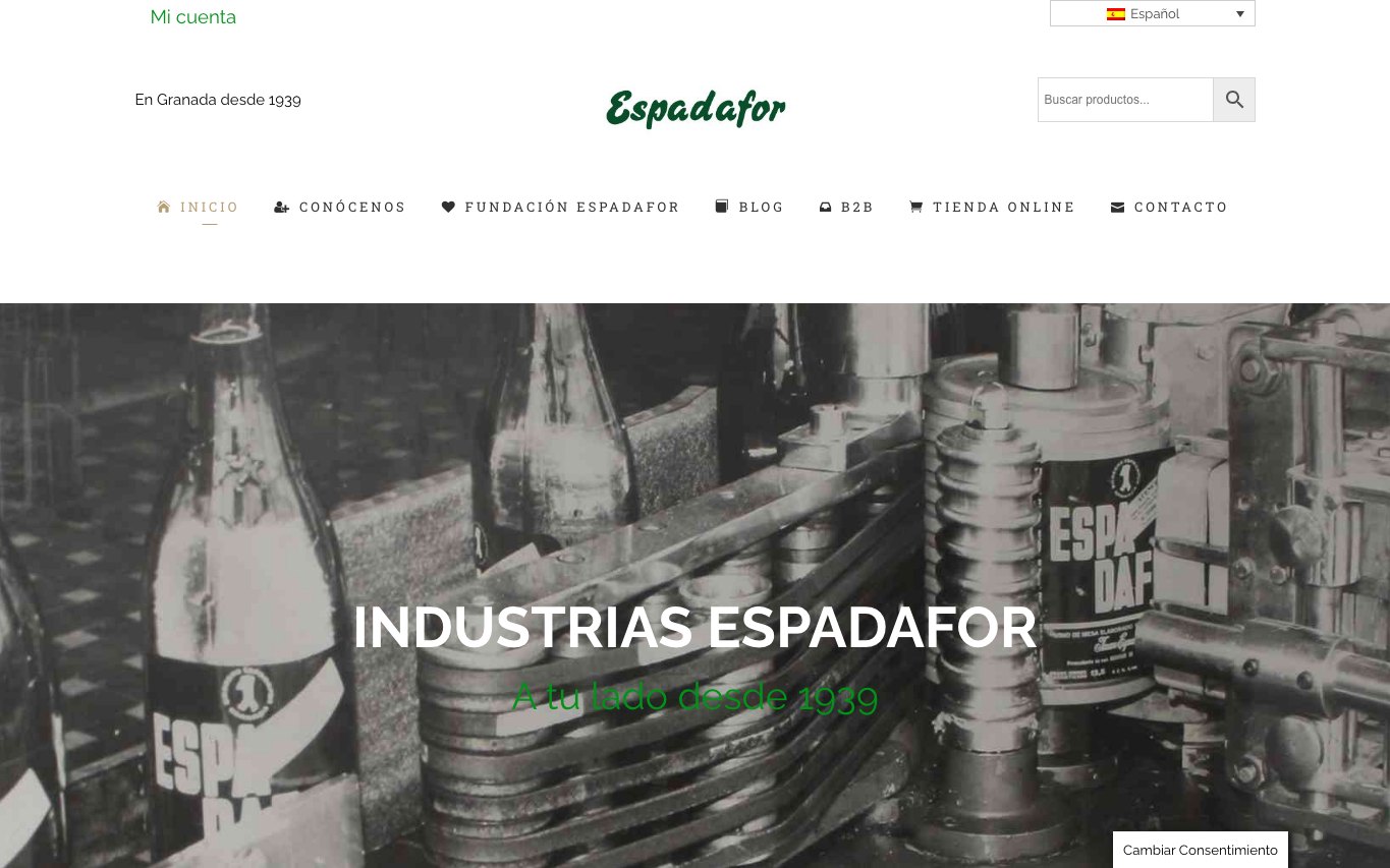 Captura de pantalla de la home de Industrias Espadafor