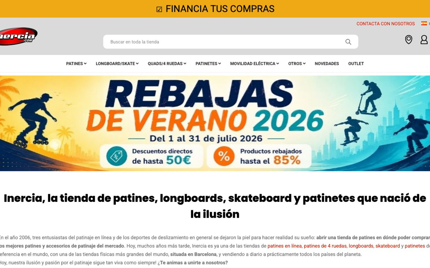 Captura de pantalla de la home de Inercia