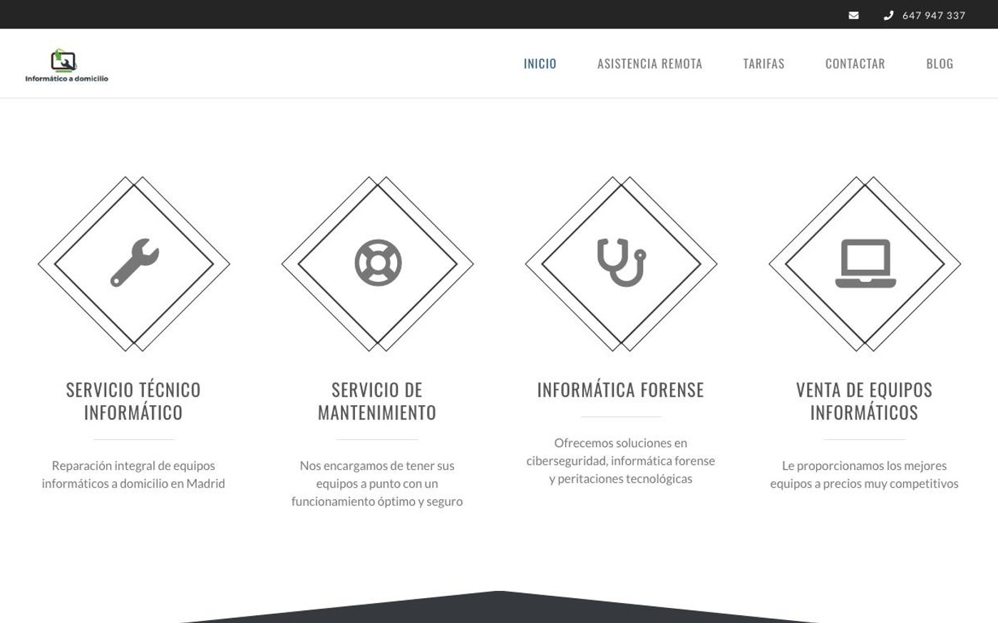 Captura de pantalla de la home de Informático a domicilio