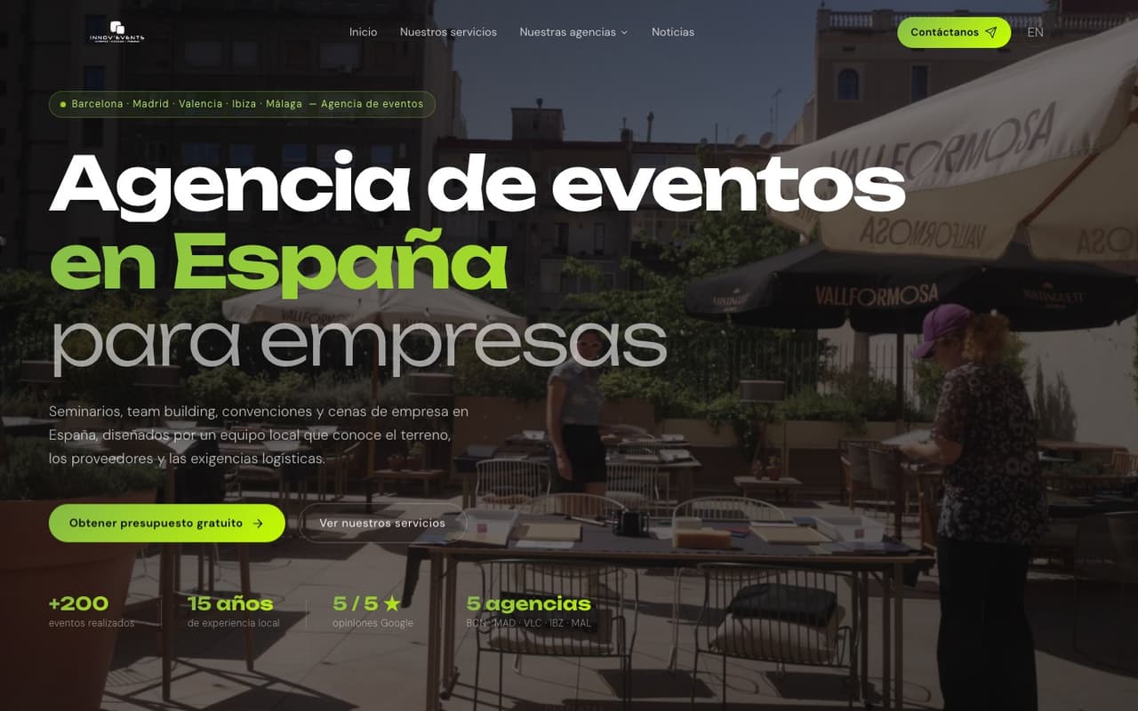 Portada limpia de la web oficial de Innov Events
