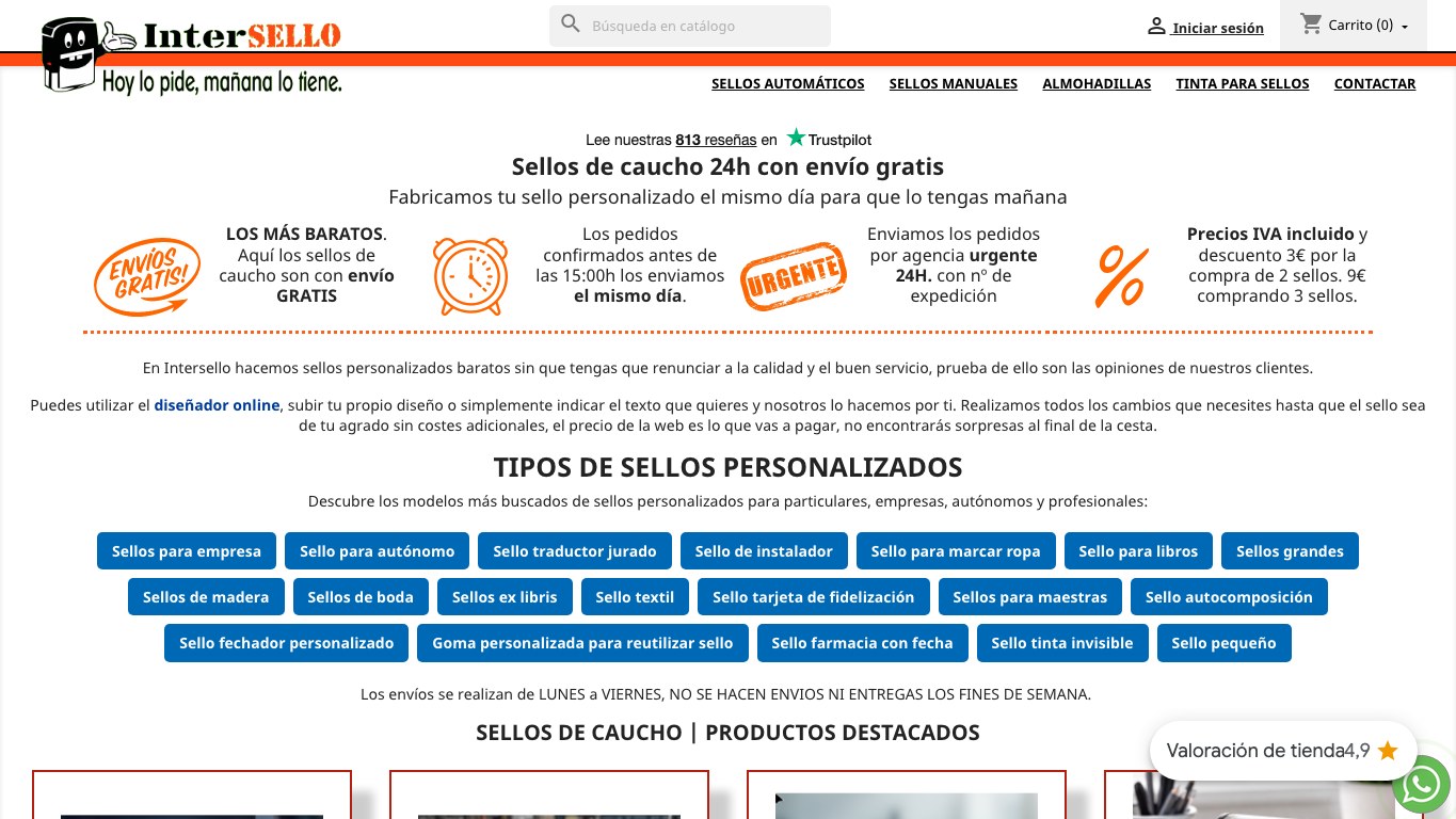 Captura real de la home de Intersello