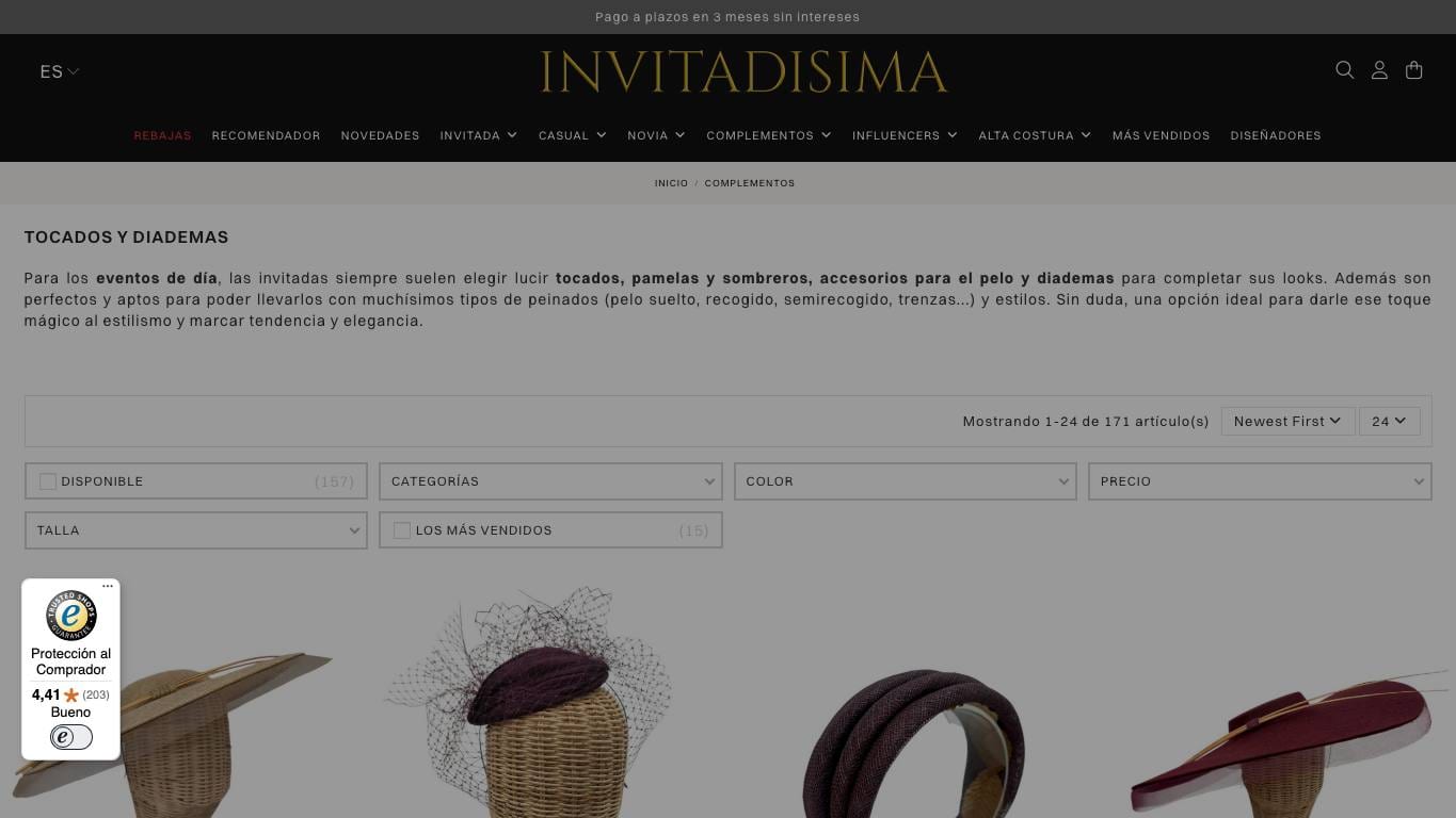 Captura de pantalla de la home de Invitadísima