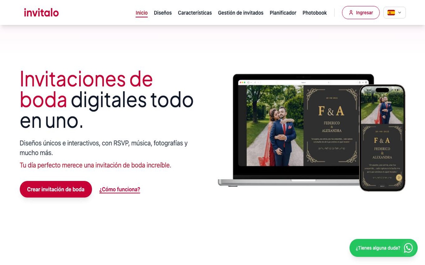 Captura de pantalla de la home de Invitalo