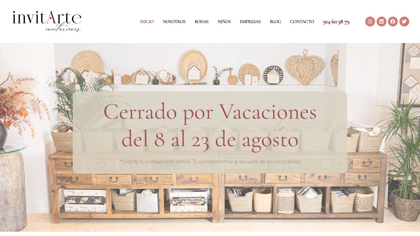Captura de pantalla de la home de Invitarte