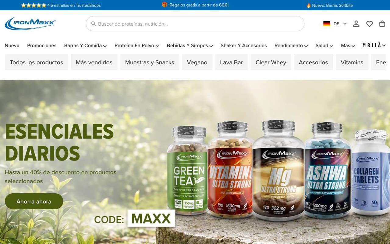 Captura de pantalla de la home de IronMaxx