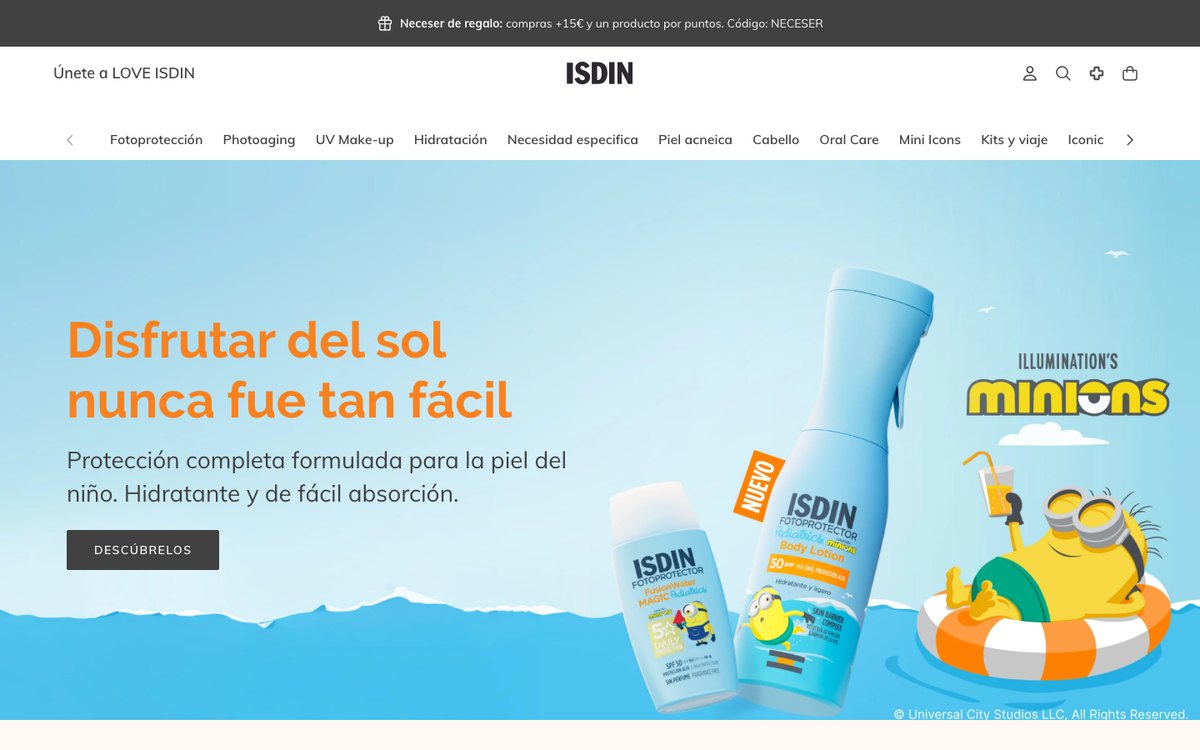 Captura real de la home de ISDIN