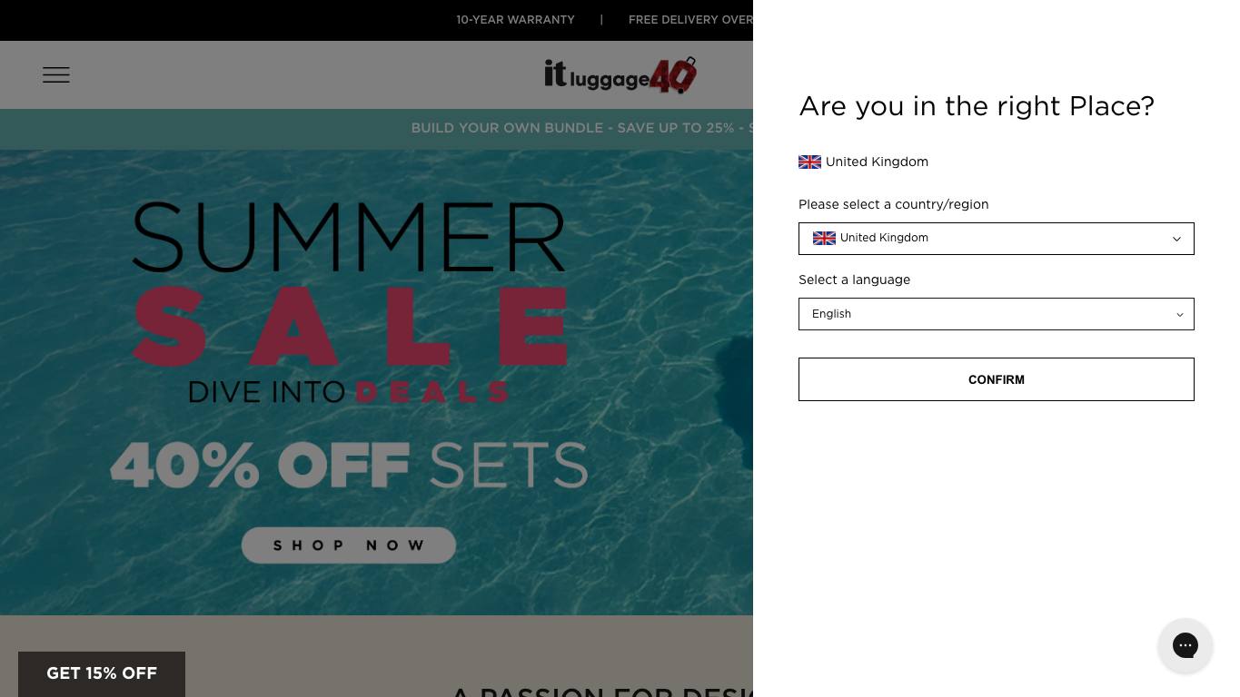 Captura limpia de la home oficial de it Luggage
