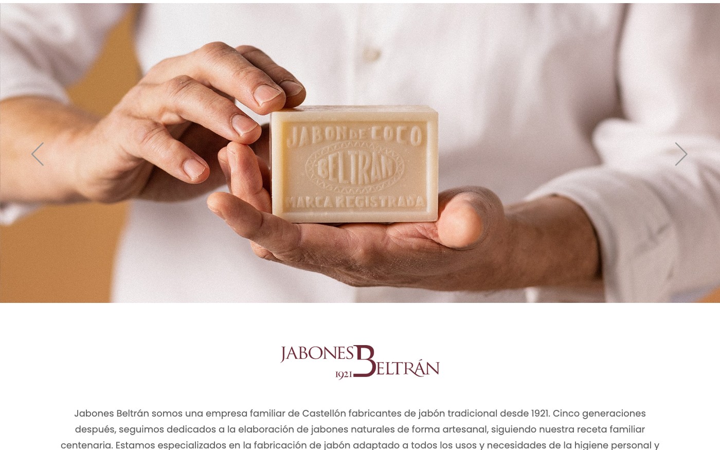 Captura de pantalla de la home de Jabones Beltrán