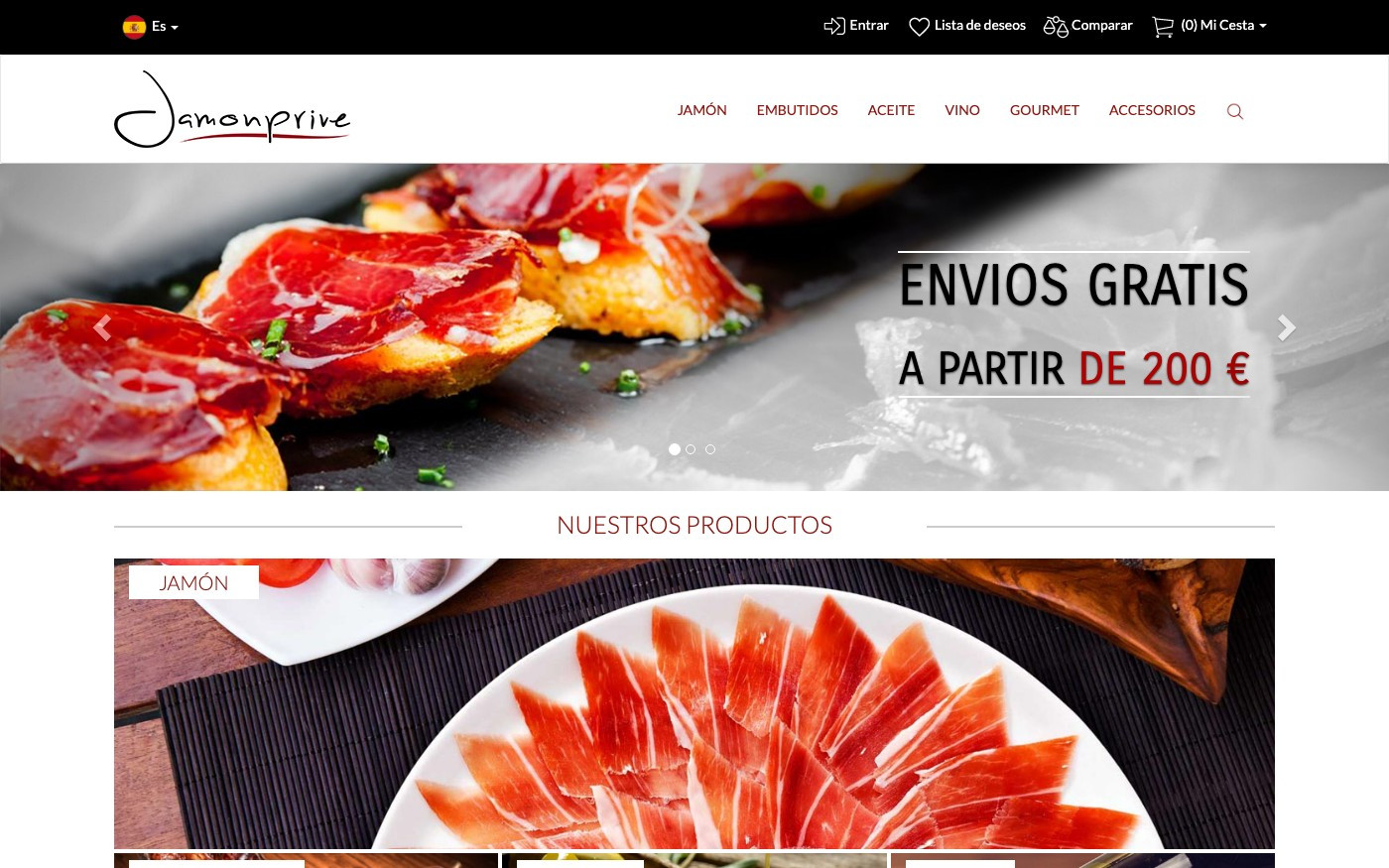 Captura limpia de la home oficial de Jamonprive