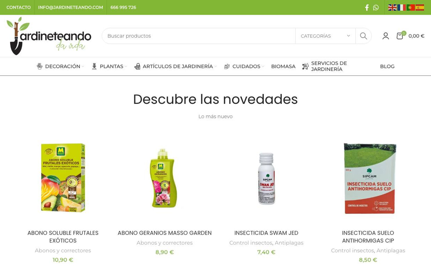 Captura de pantalla de la home de Jardineteando