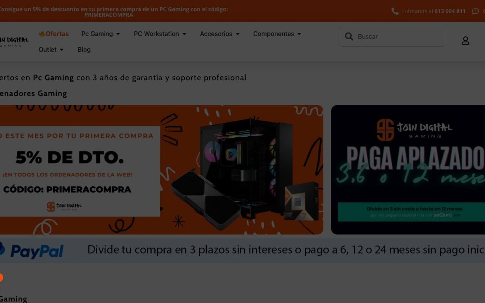 Captura limpia de la home oficial de JD Gaming