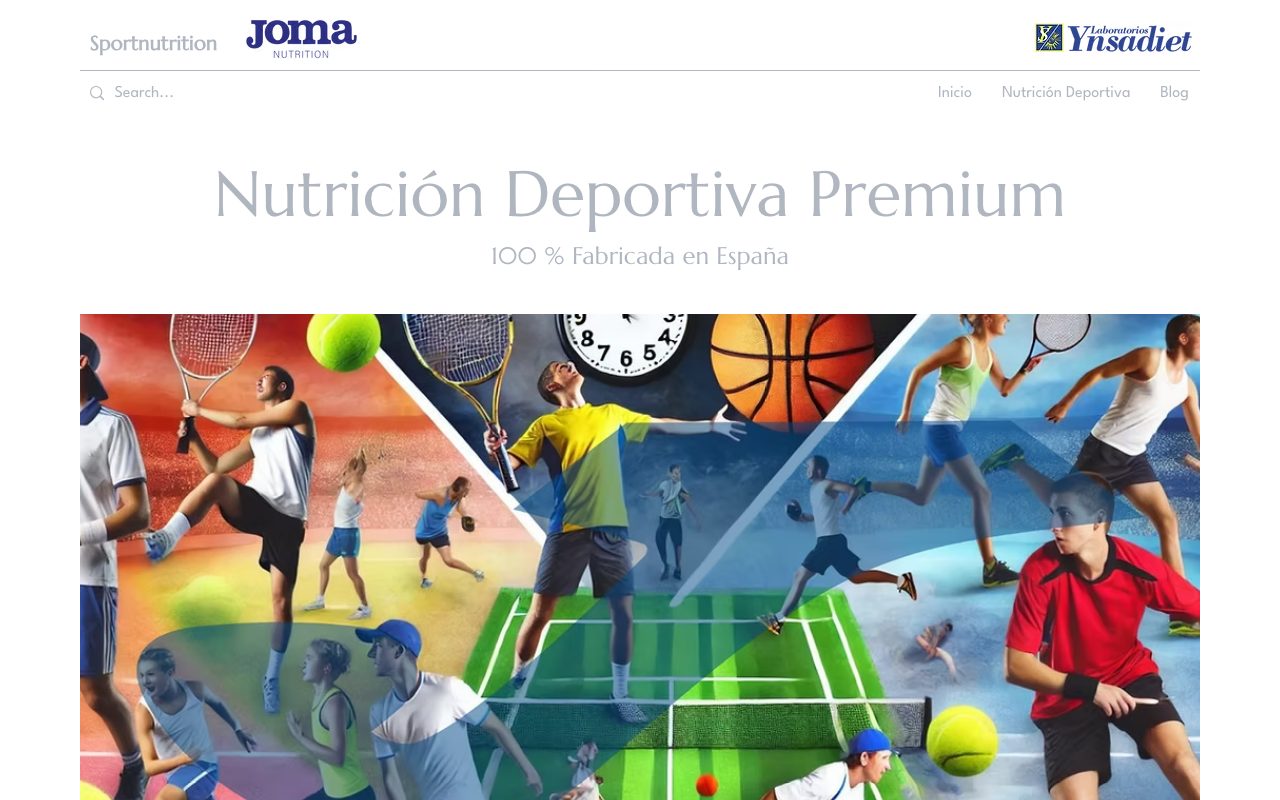 Captura de pantalla de la home de Joma Nutrition