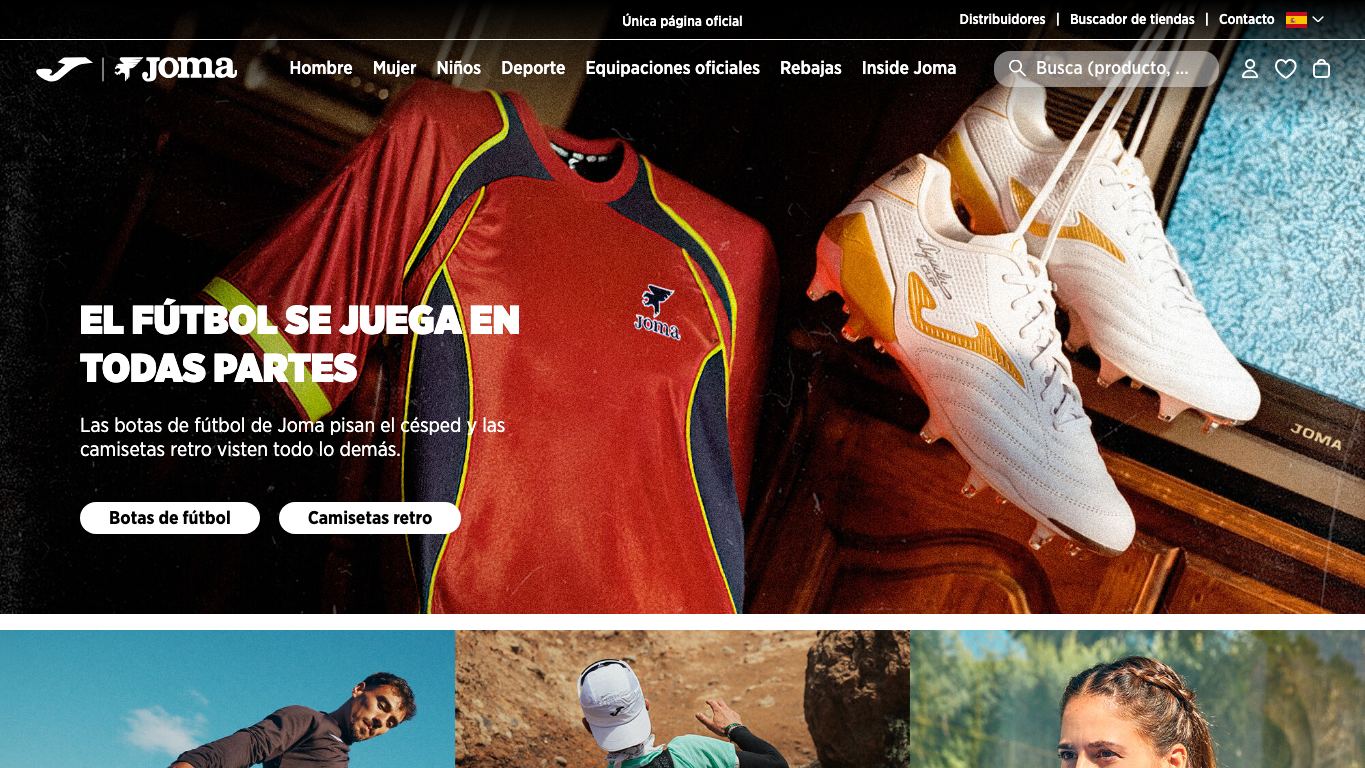 Captura real de la home de Joma Sport