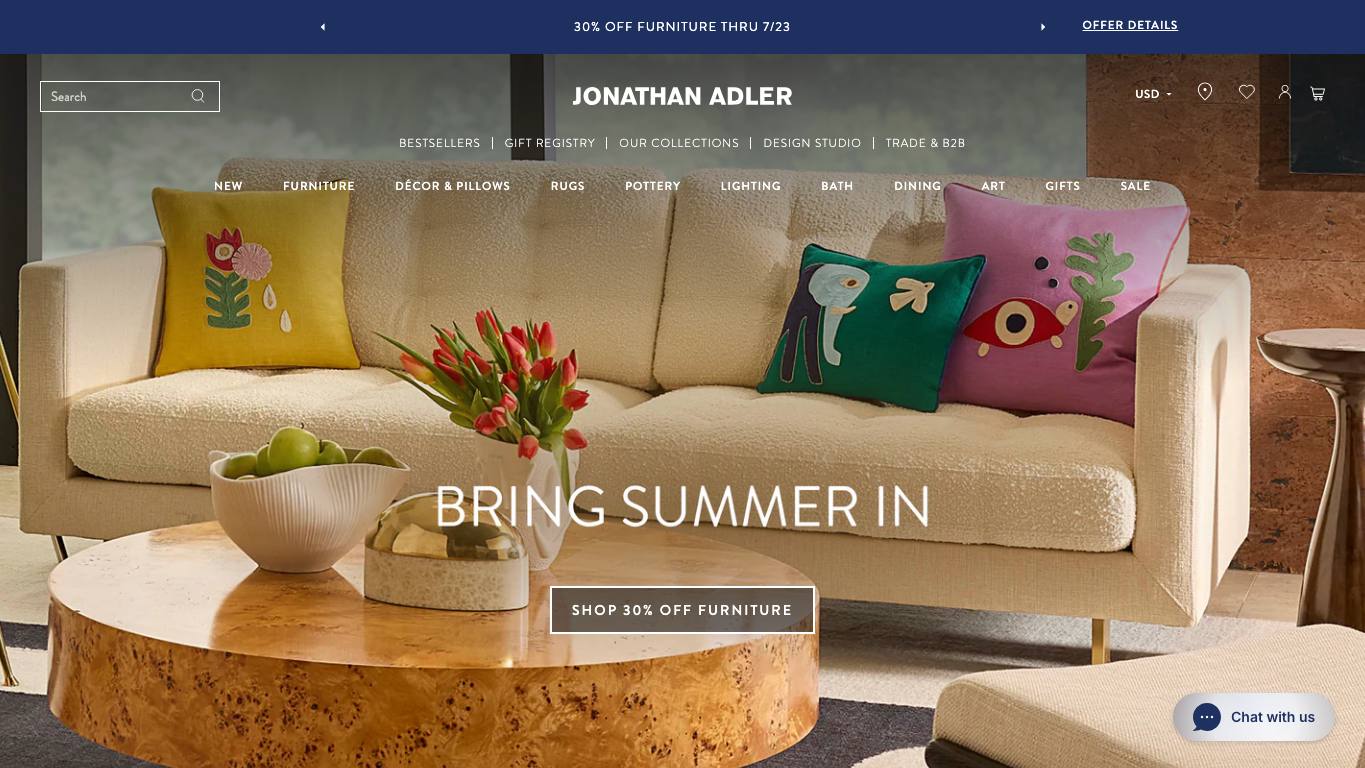 Captura real de la home de Jonathan Adler
