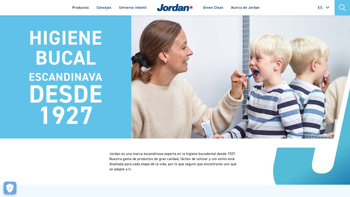 Captura de pantalla de la home de Jordan Oral Care