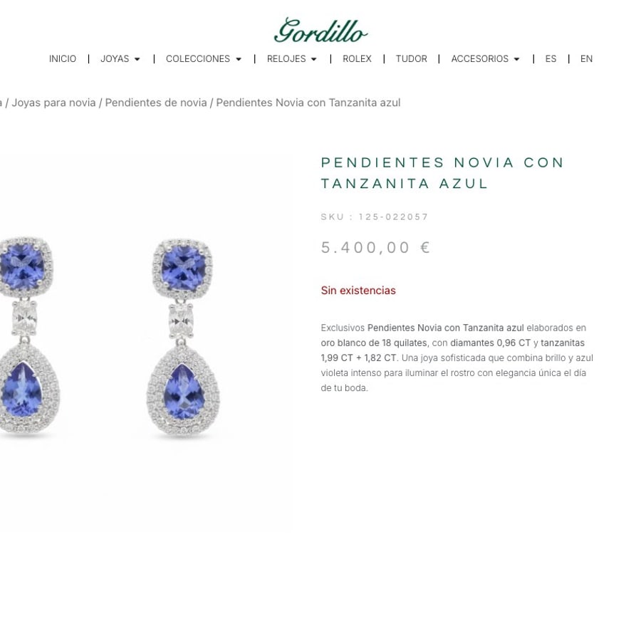 Pendientes novia con tanzanita azul