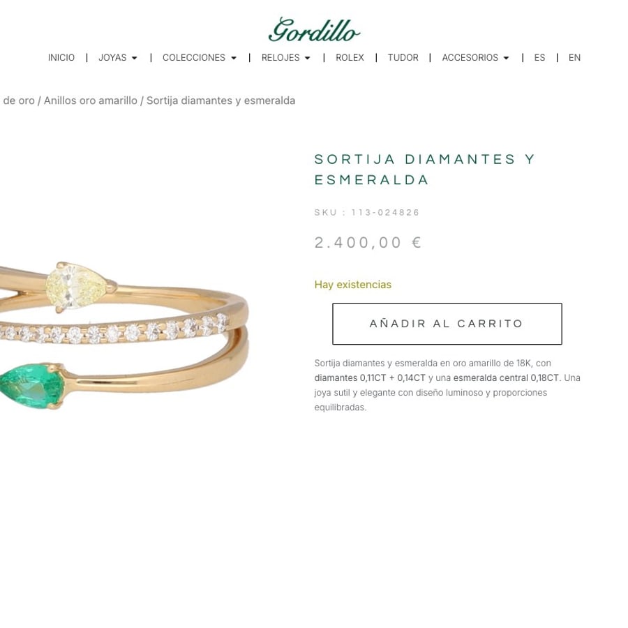 Sortija diamantes y esmeralda