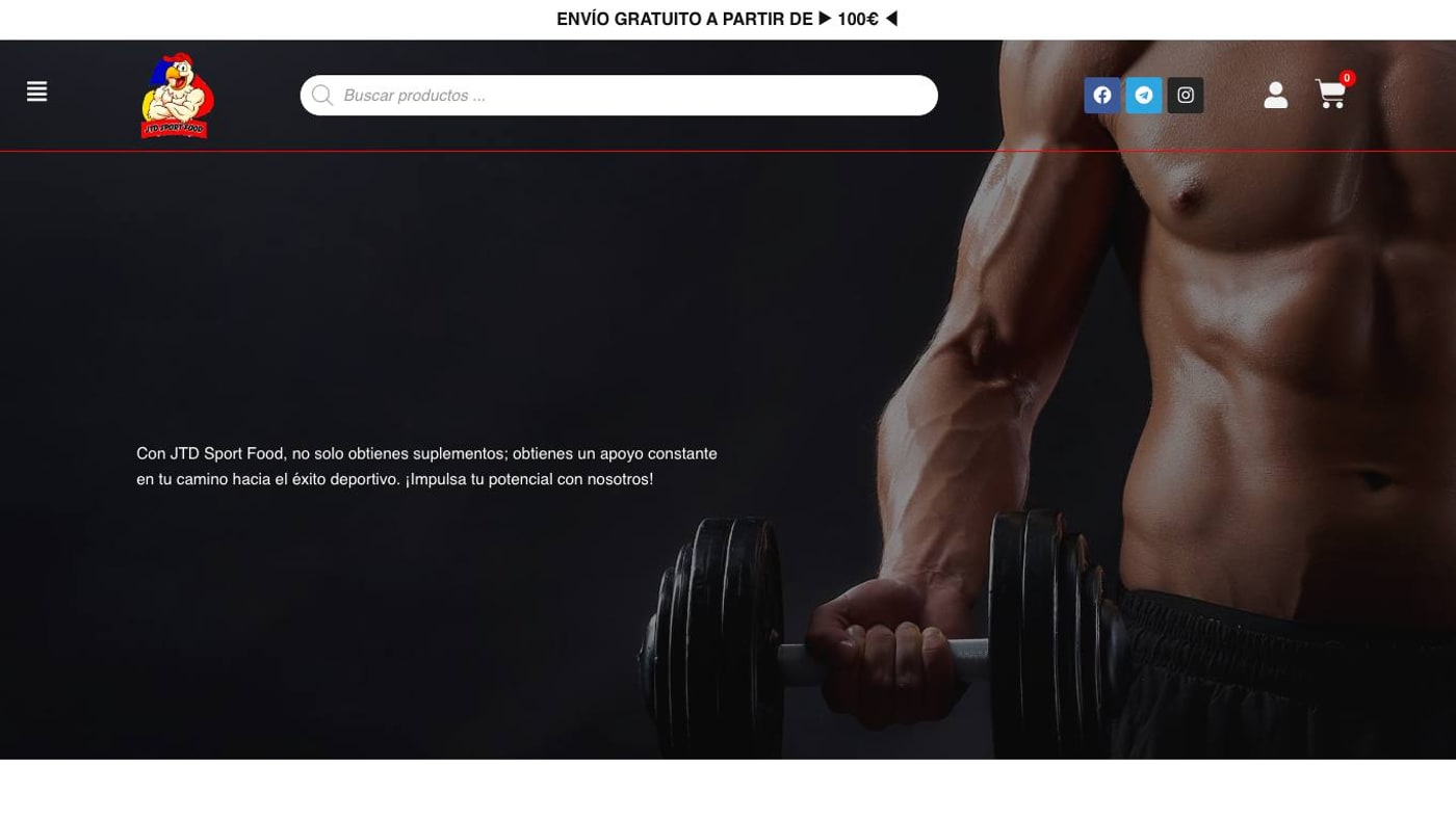 Captura limpia de la home de JTD Sport Food