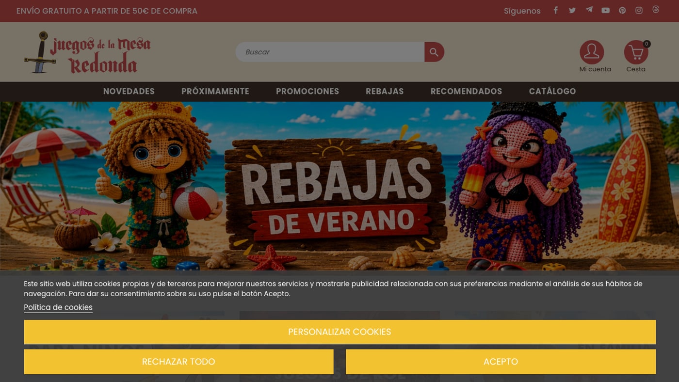 Captura de pantalla de la home de Juegos de la Mesa Redonda