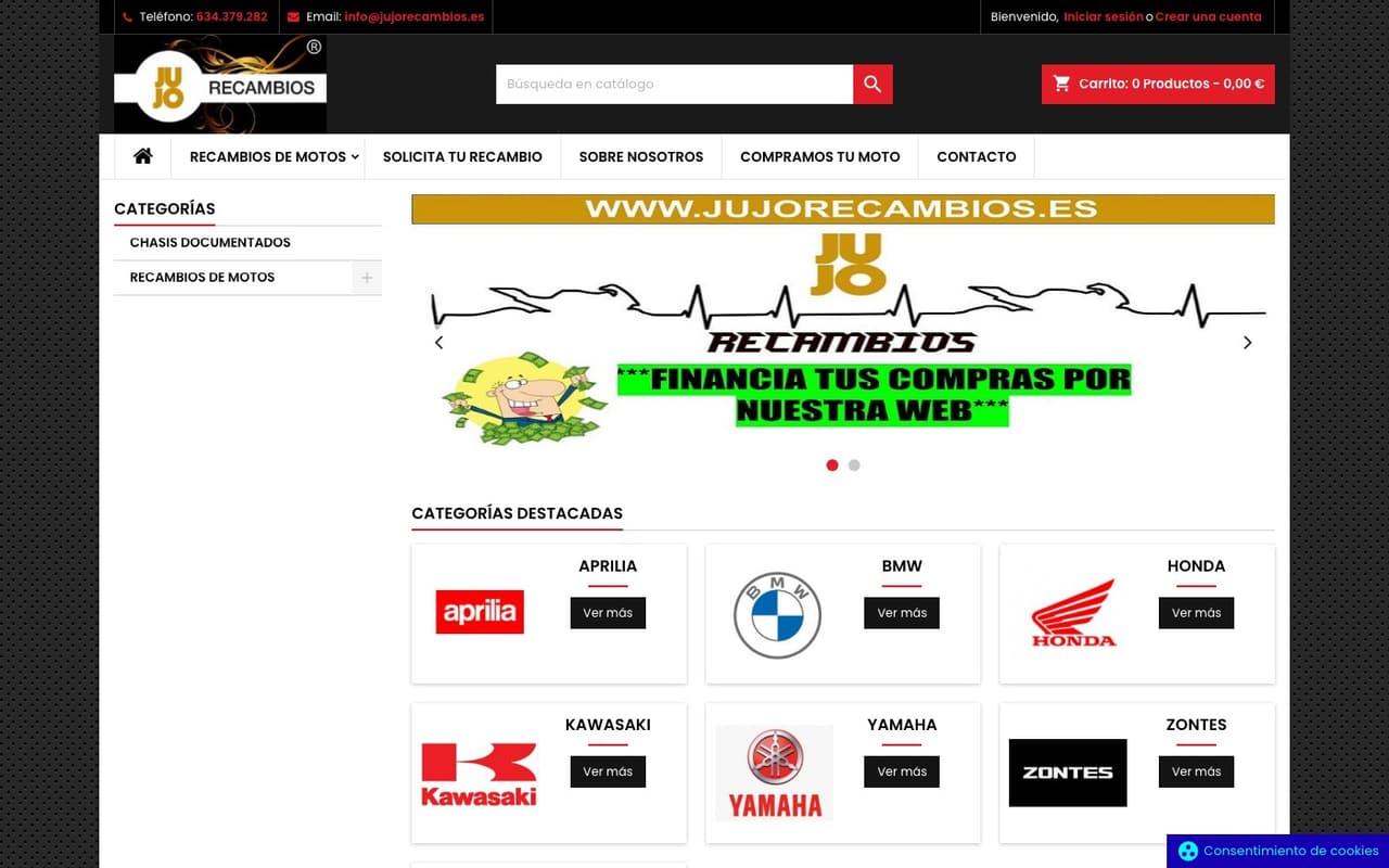 Captura limpia de la home oficial de Jujo Recambios