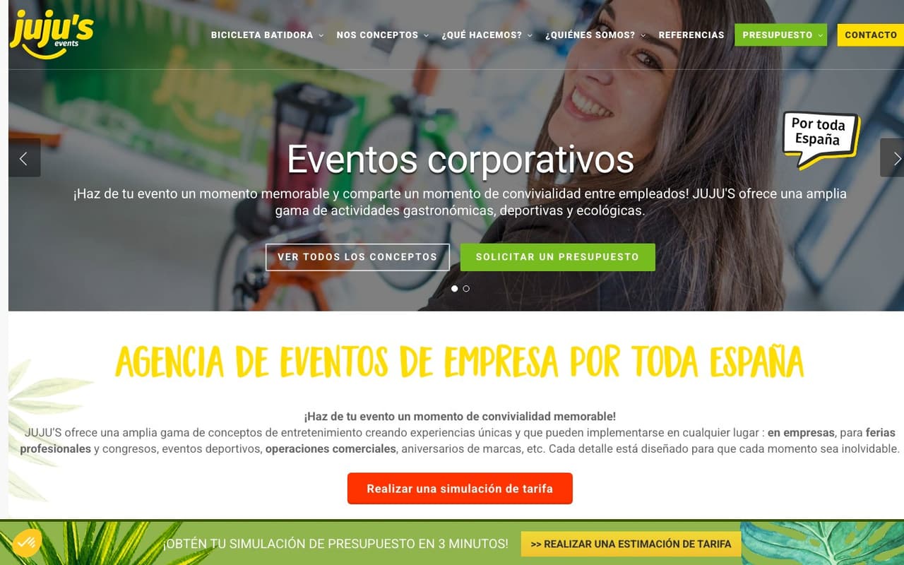 Captura de pantalla de la home de Jujus Events