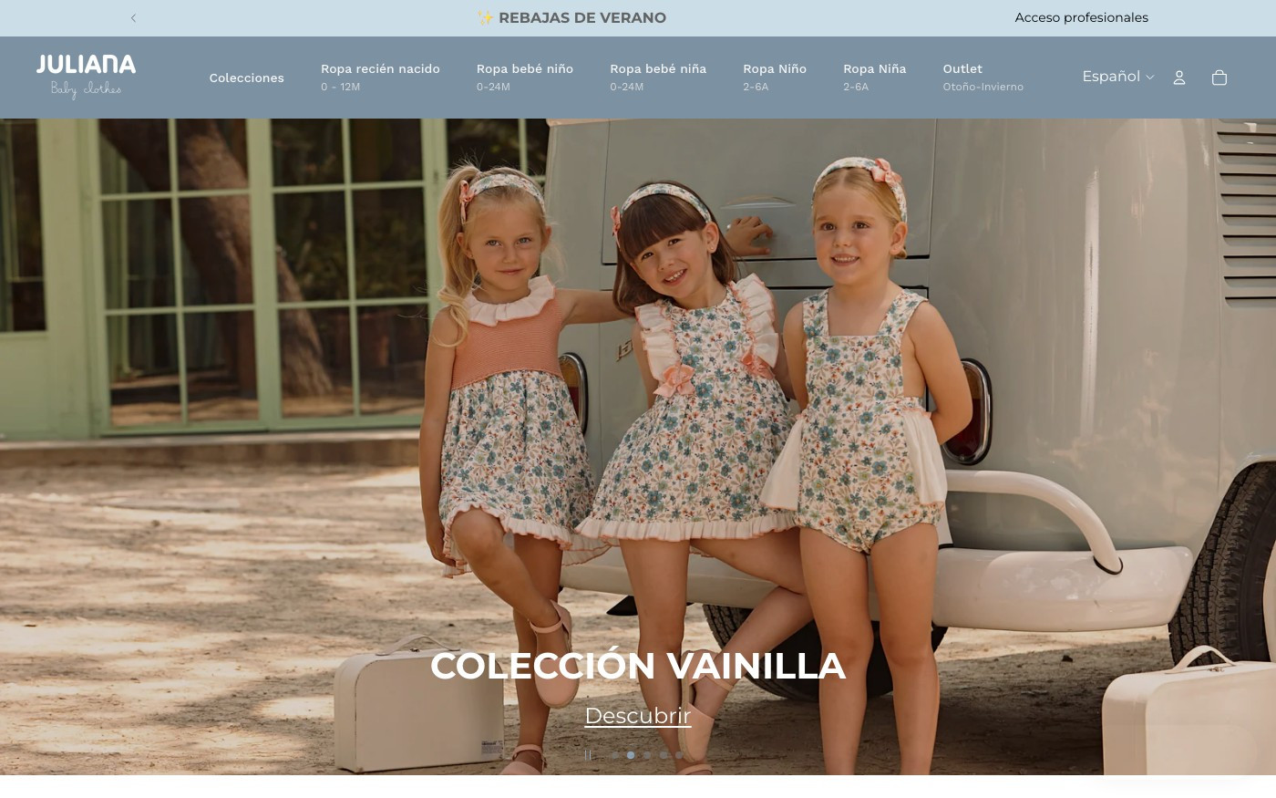 Captura limpia de la home oficial de Juliana Baby