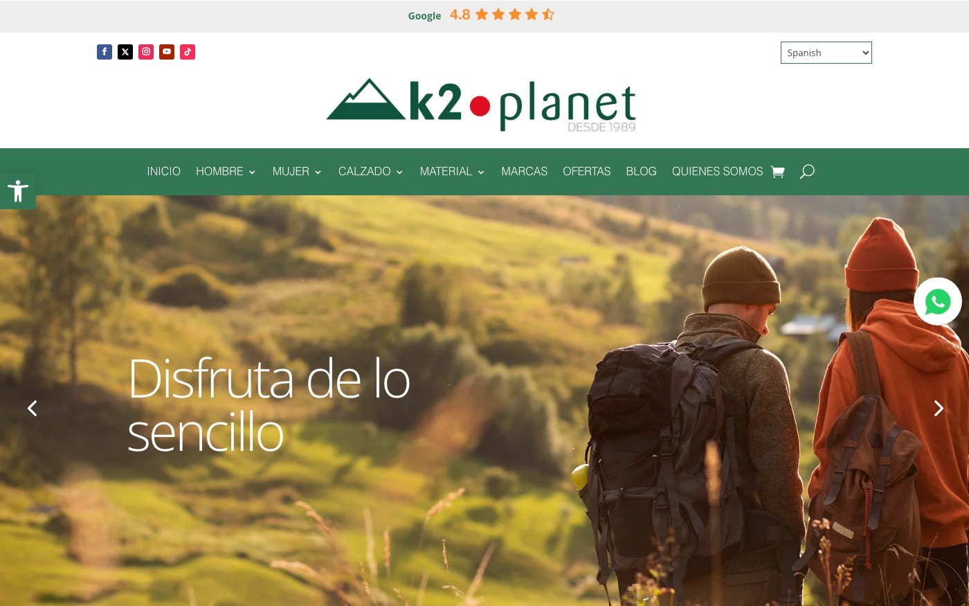 Captura limpia de la home oficial de K2 Planet
