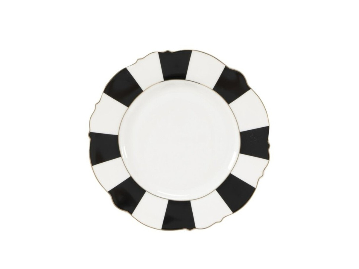 Plato de postre blanco con rayas negras