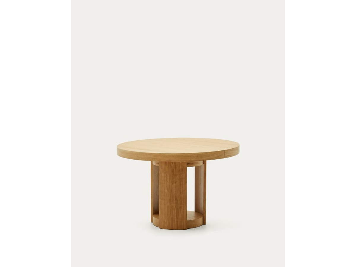 Mesa extensible redonda Artis de madera maciza y chapa de roble FSC 100% 120 (170) x 80 cm