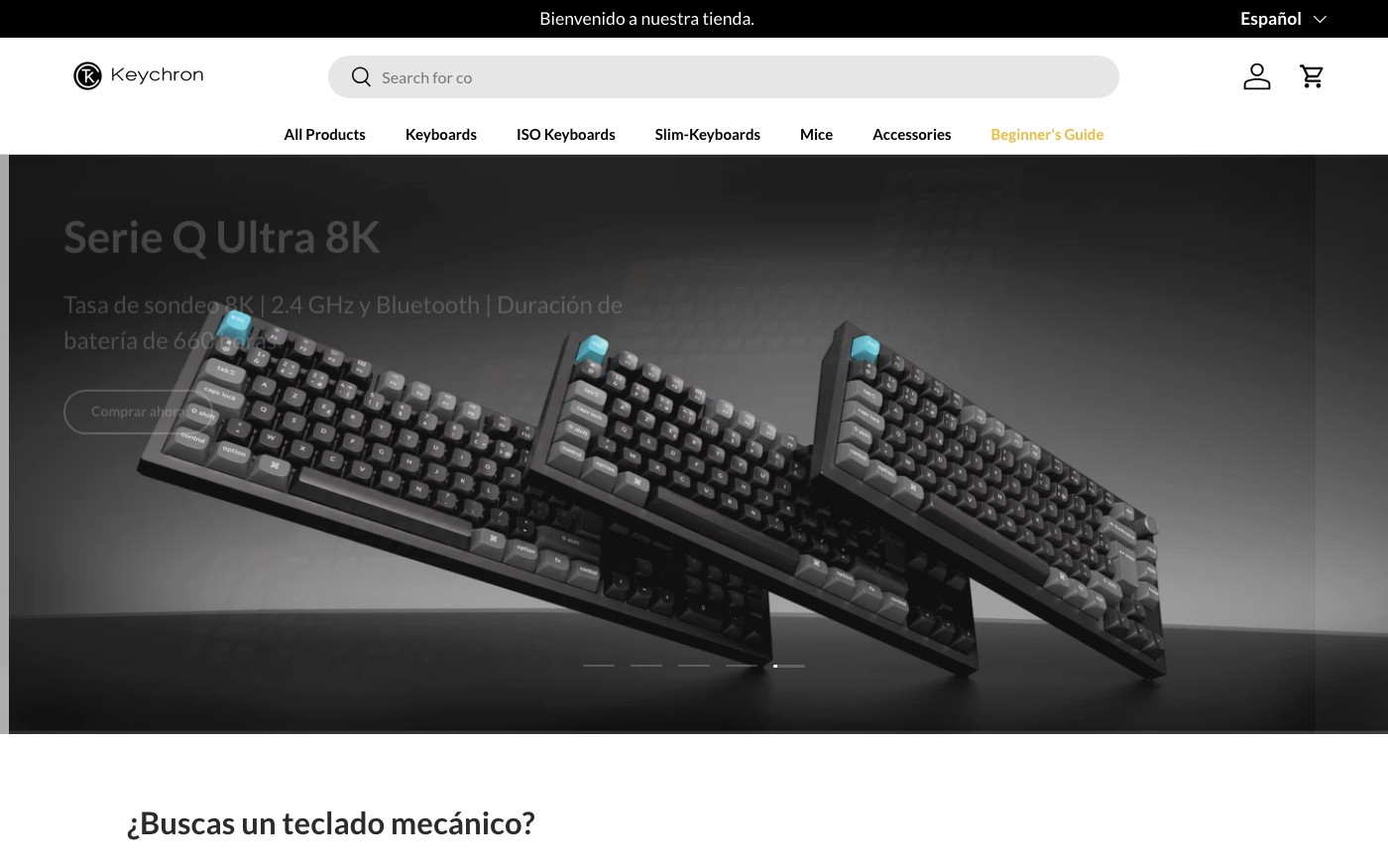 Captura de pantalla de la home de Keychron