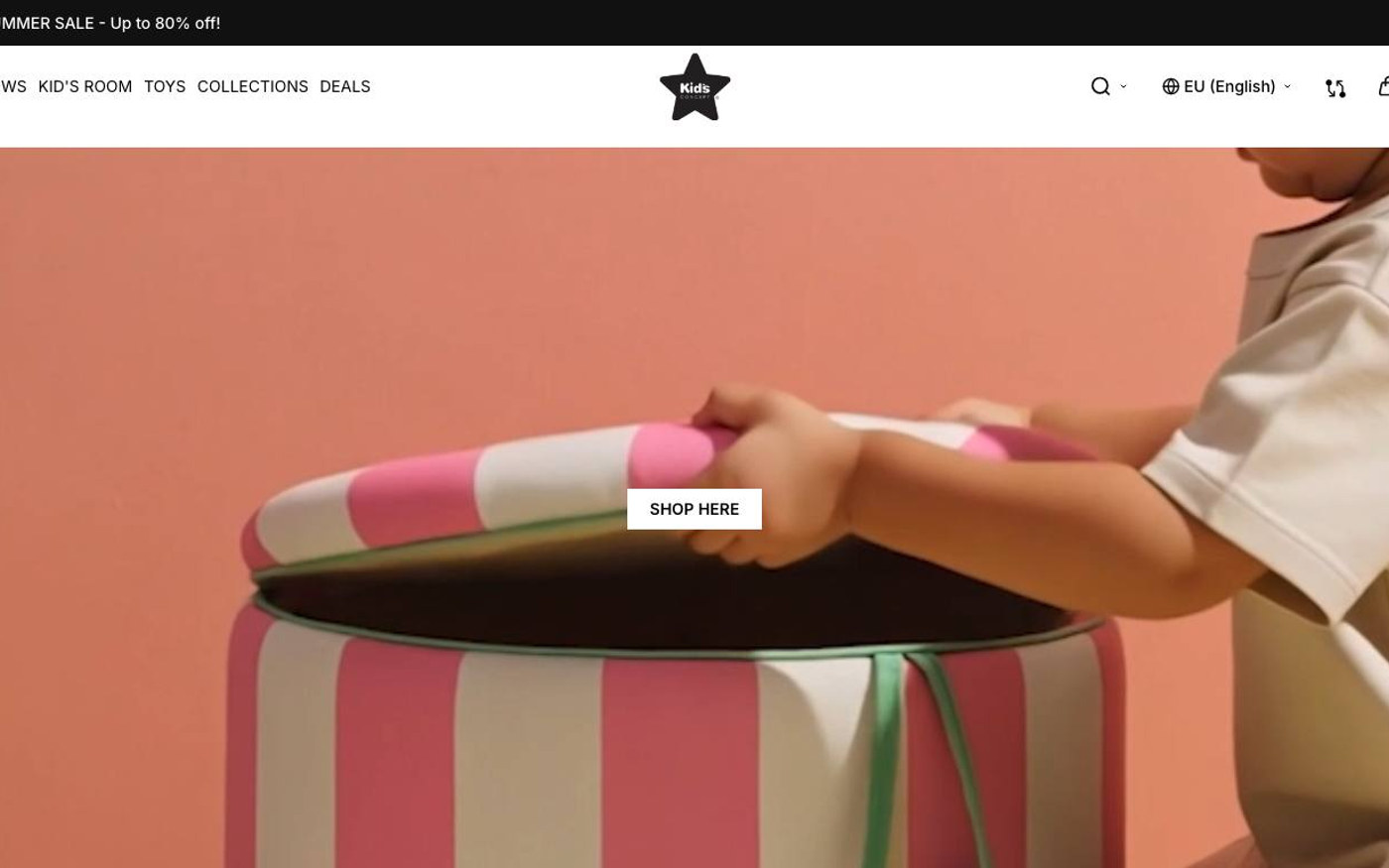 Captura de pantalla de la home de Kids Concept