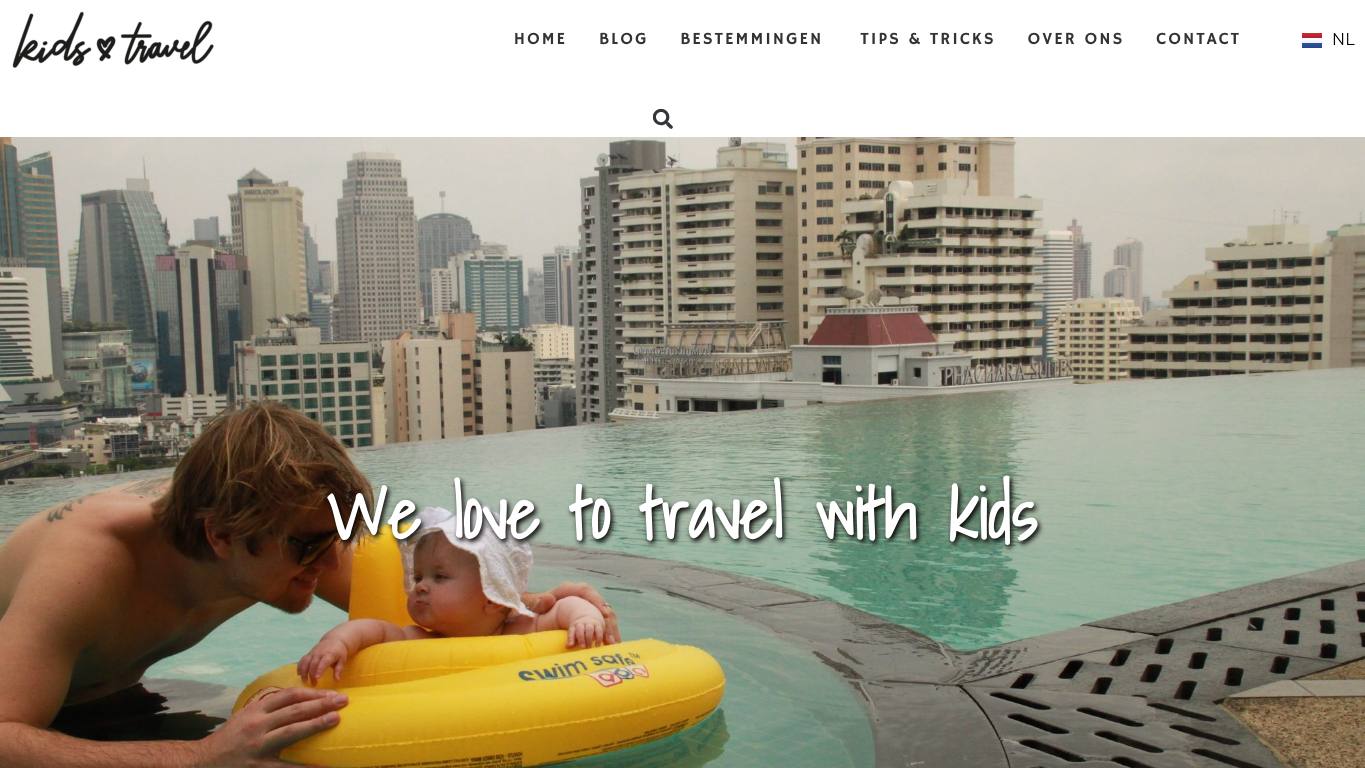 Captura de pantalla de la home de Kids Love Travel
