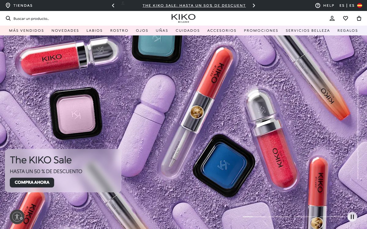 Captura real de la home de KIKO Milano