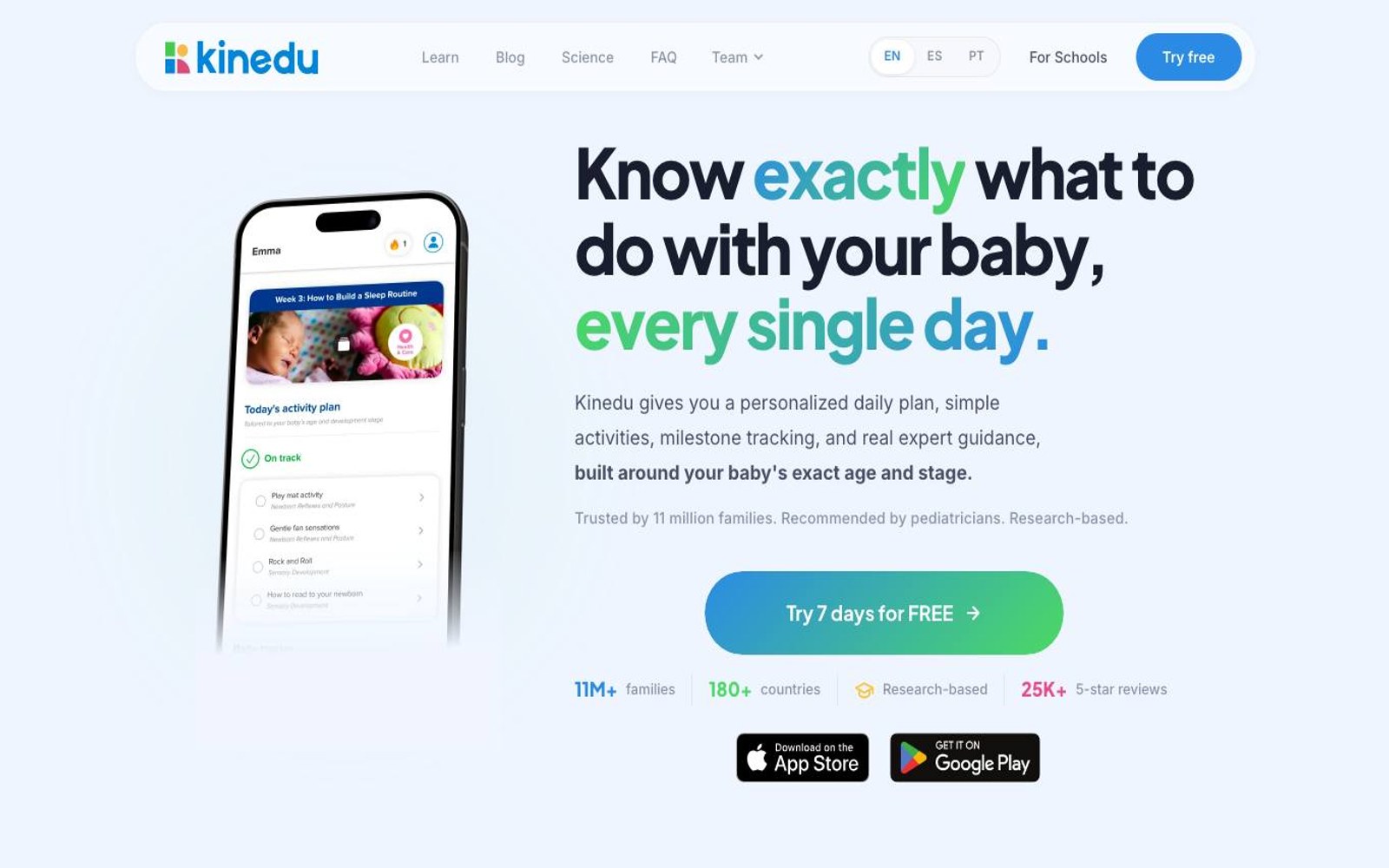 Captura de pantalla de la home de Kinedu