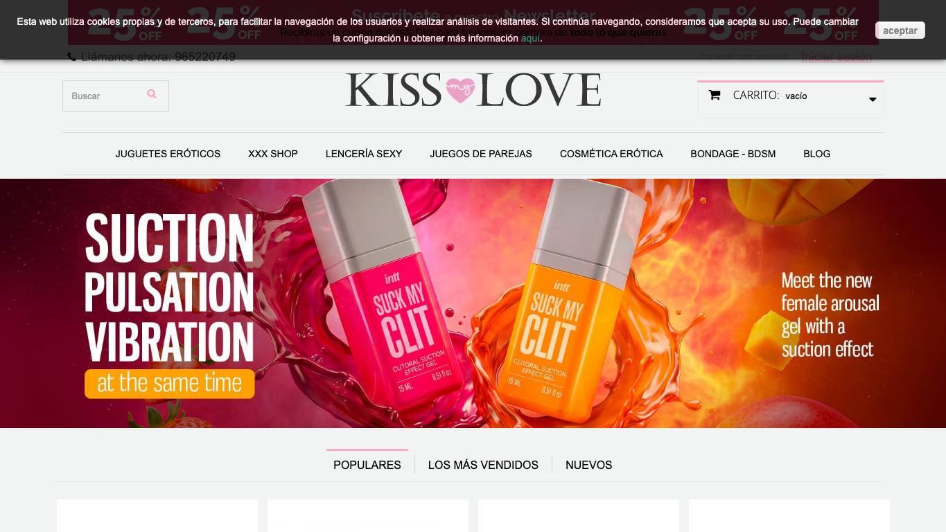 Captura de pantalla de la home de KissmyLove