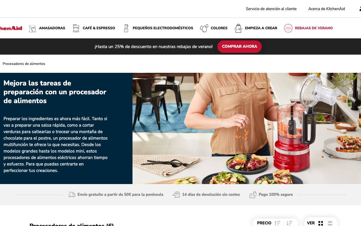 Captura limpia de la home oficial de KitchenAid