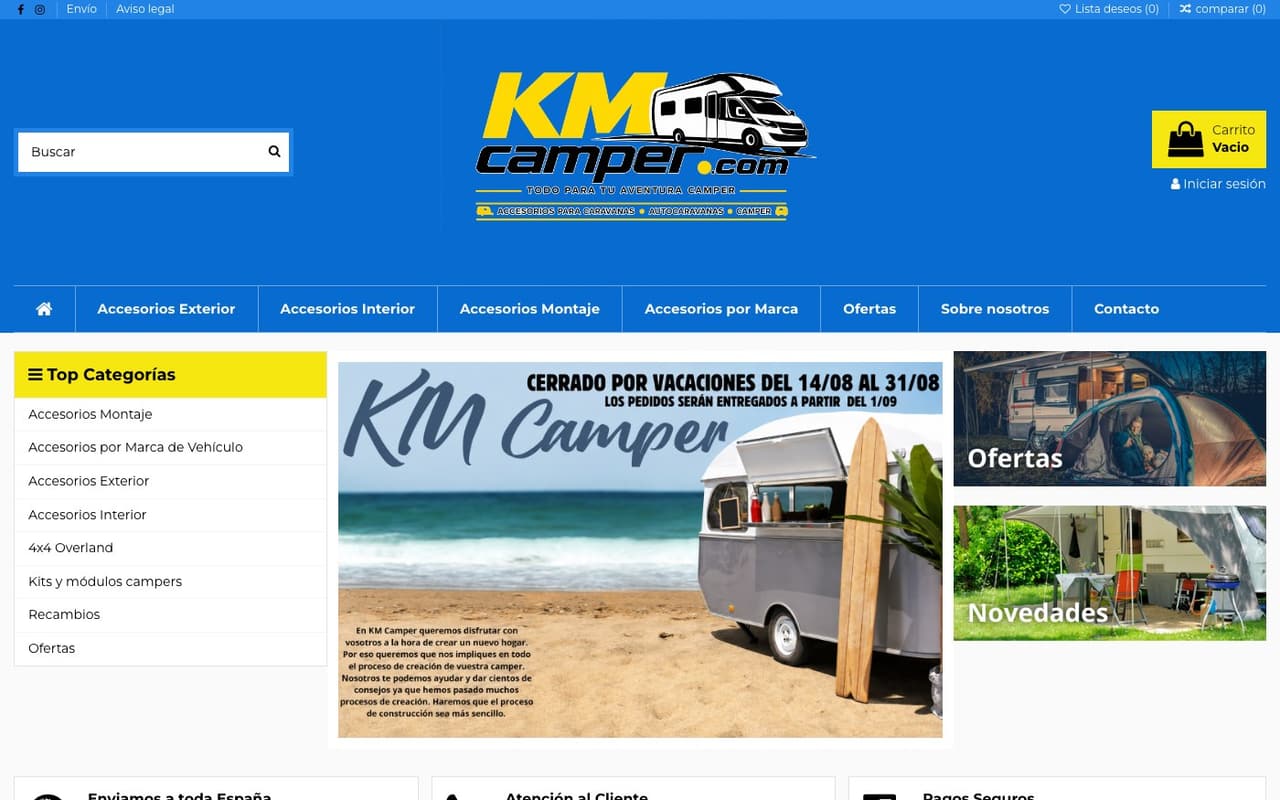 Captura limpia de la home oficial de KMCAMPER
