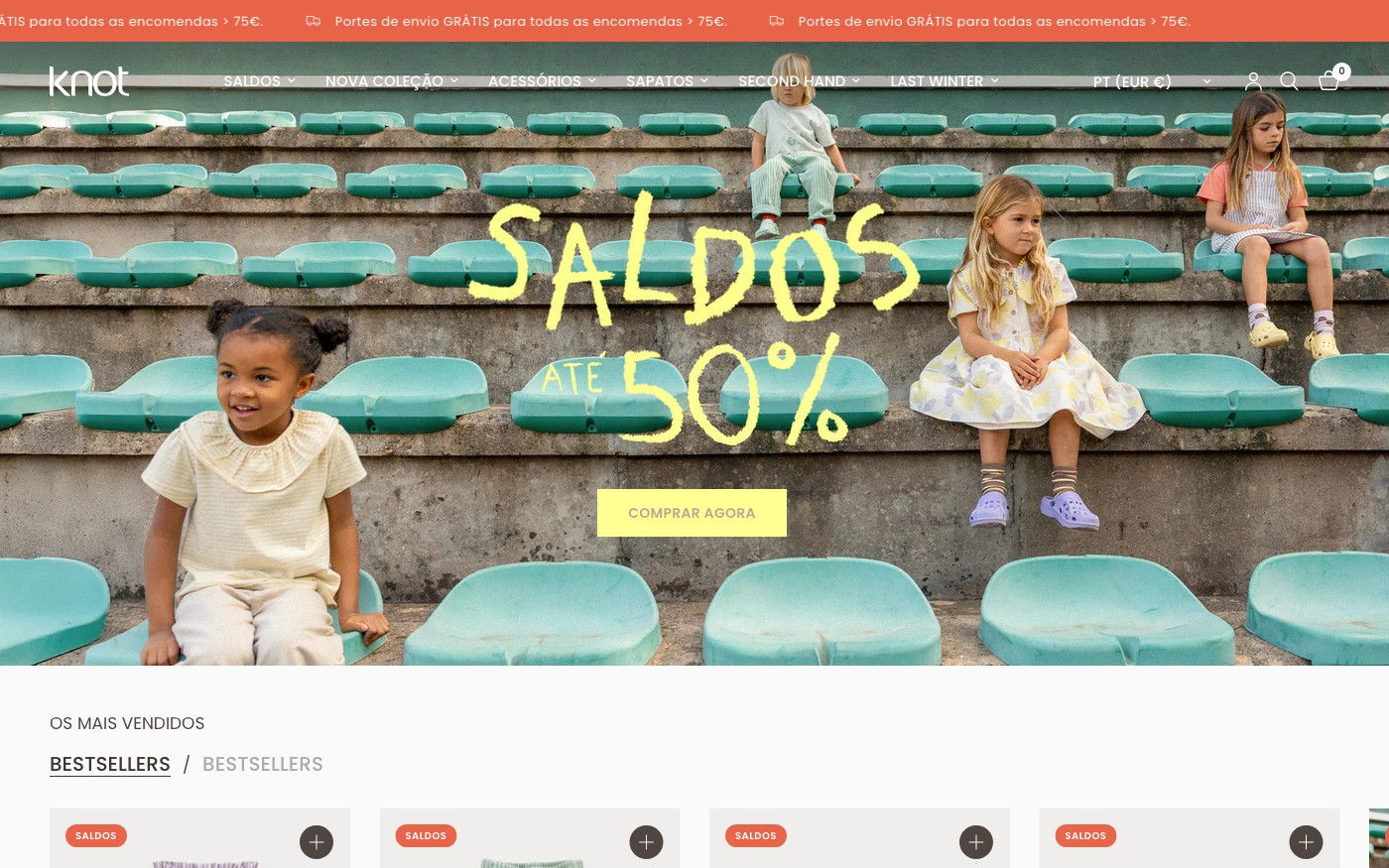 Captura de pantalla de la home de Knot Kids