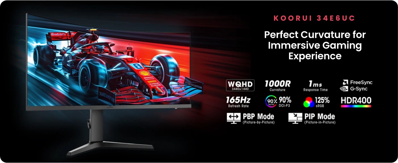 KOORUI 34E6UC 34-inch VA WQHD 180Hz Curved Gaming Monitor