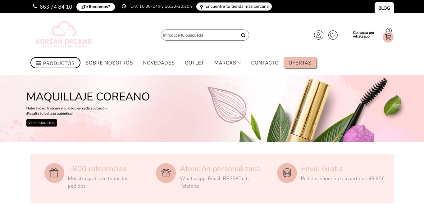 Captura real de la home de Korean Dreams