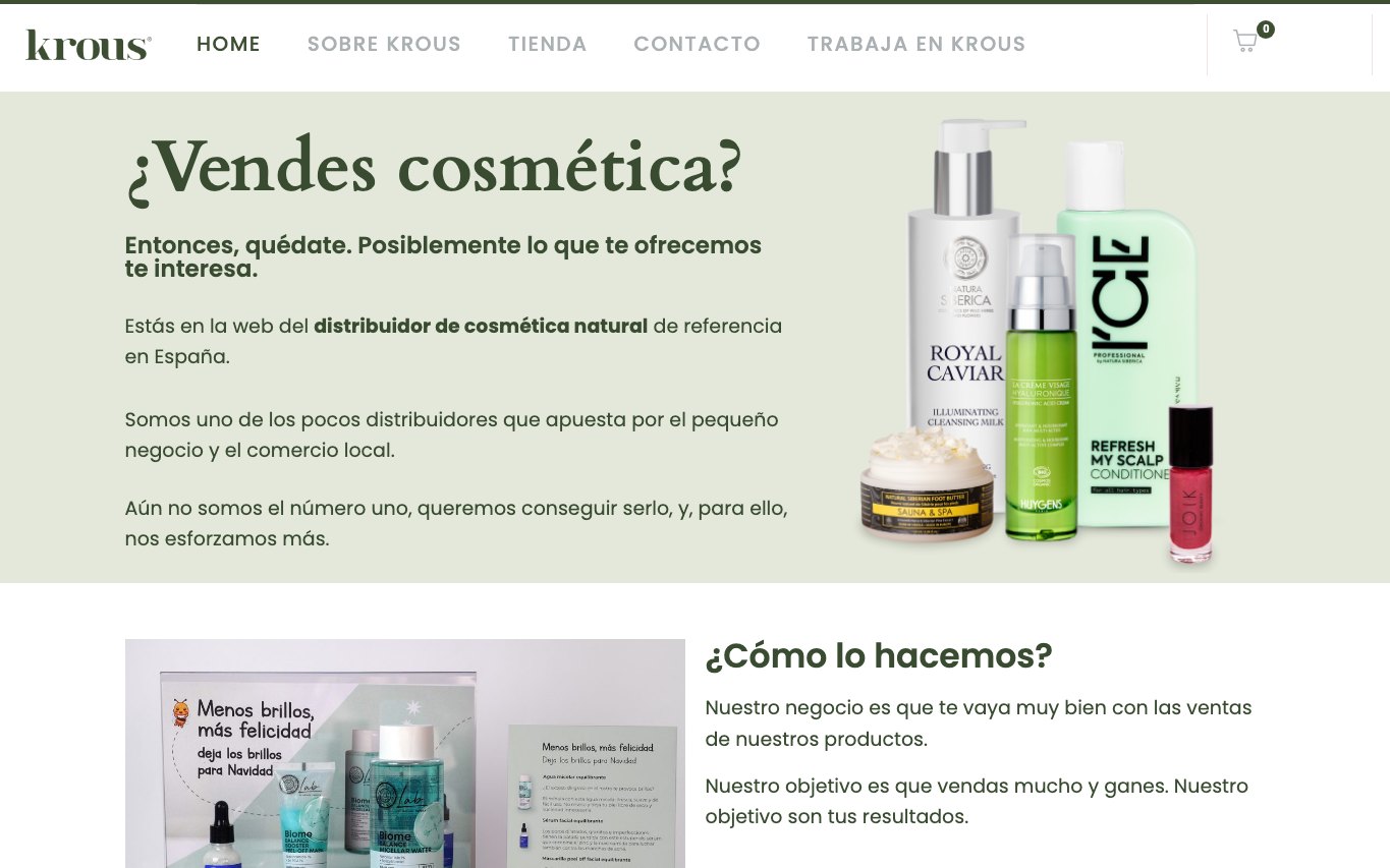 Captura real de la home de Krous