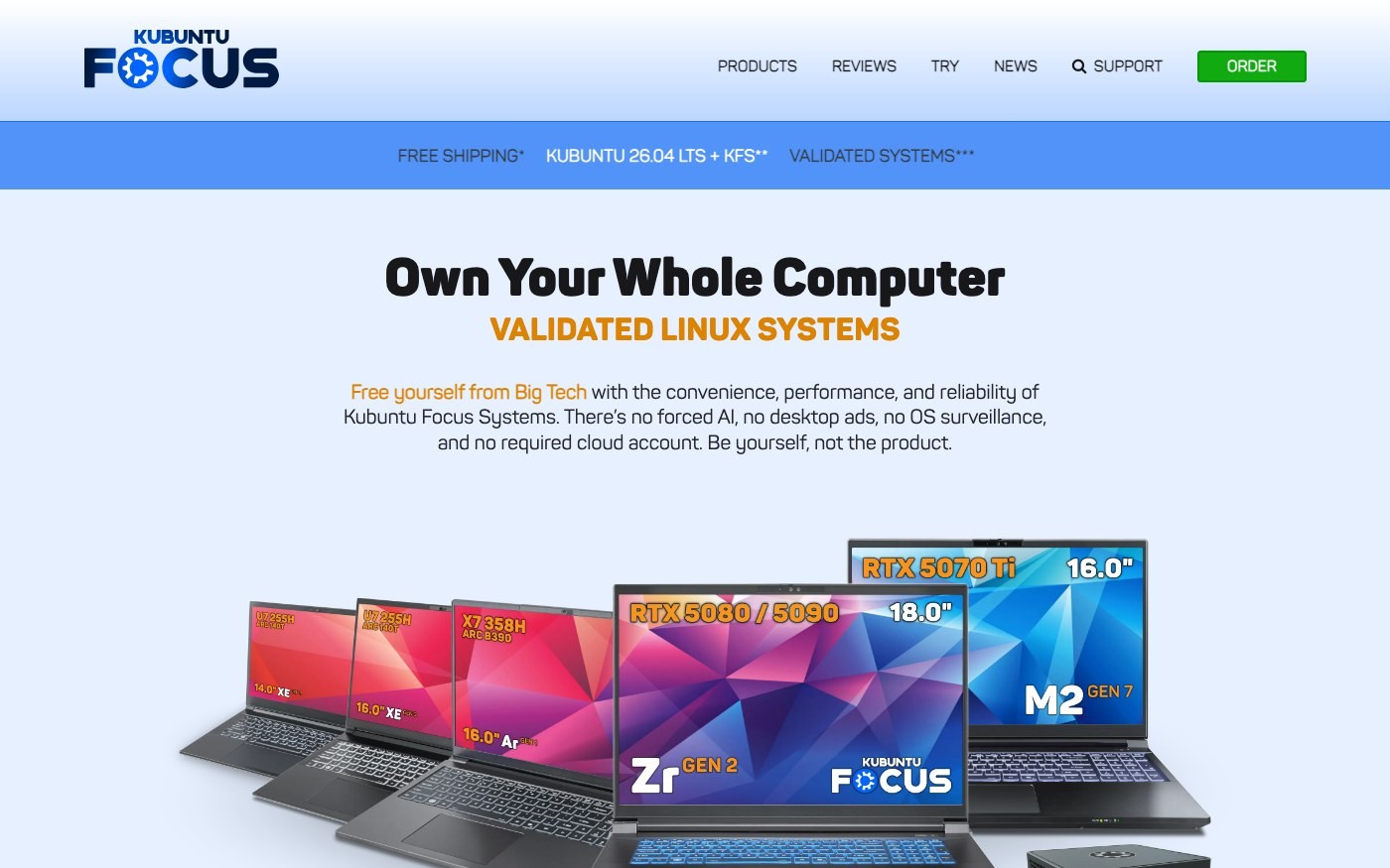 Captura de pantalla de la home de Kubuntu Focus