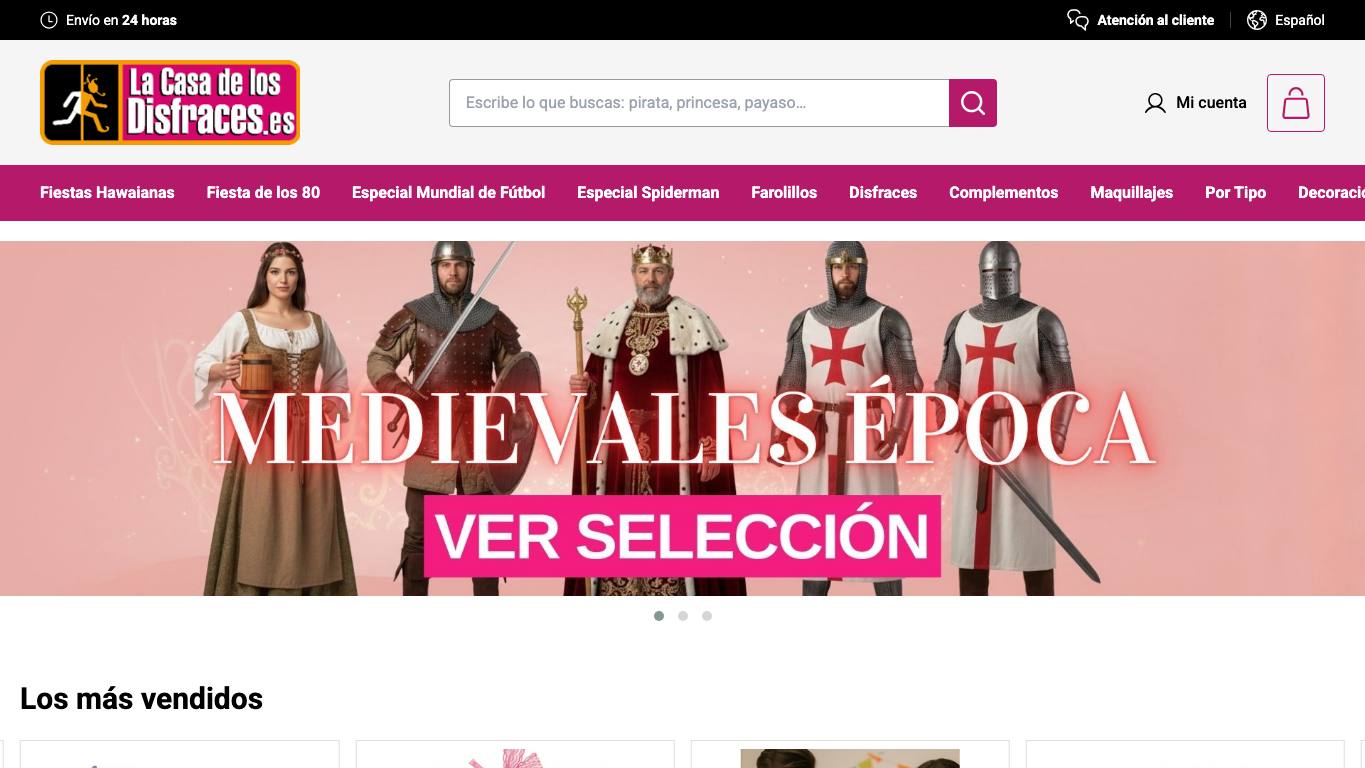 Captura de pantalla de la home de La Casa de los Disfraces
