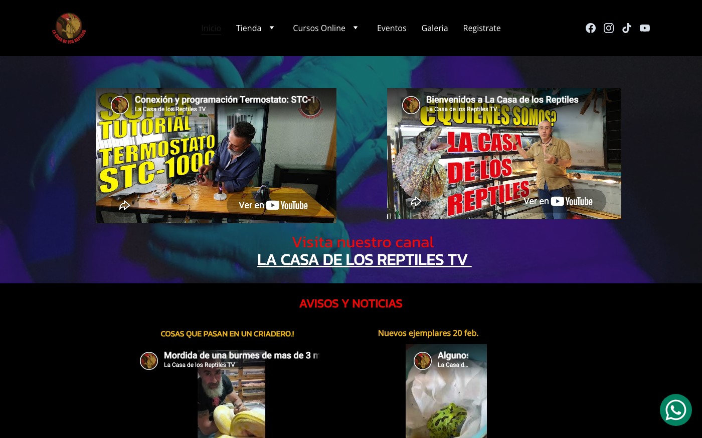 Captura de pantalla de la home de La Casa de los Reptiles
