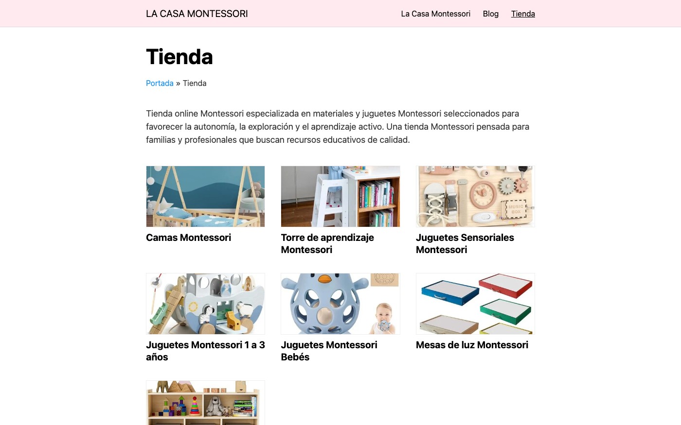 Captura limpia de la home oficial de La Casa Montessori