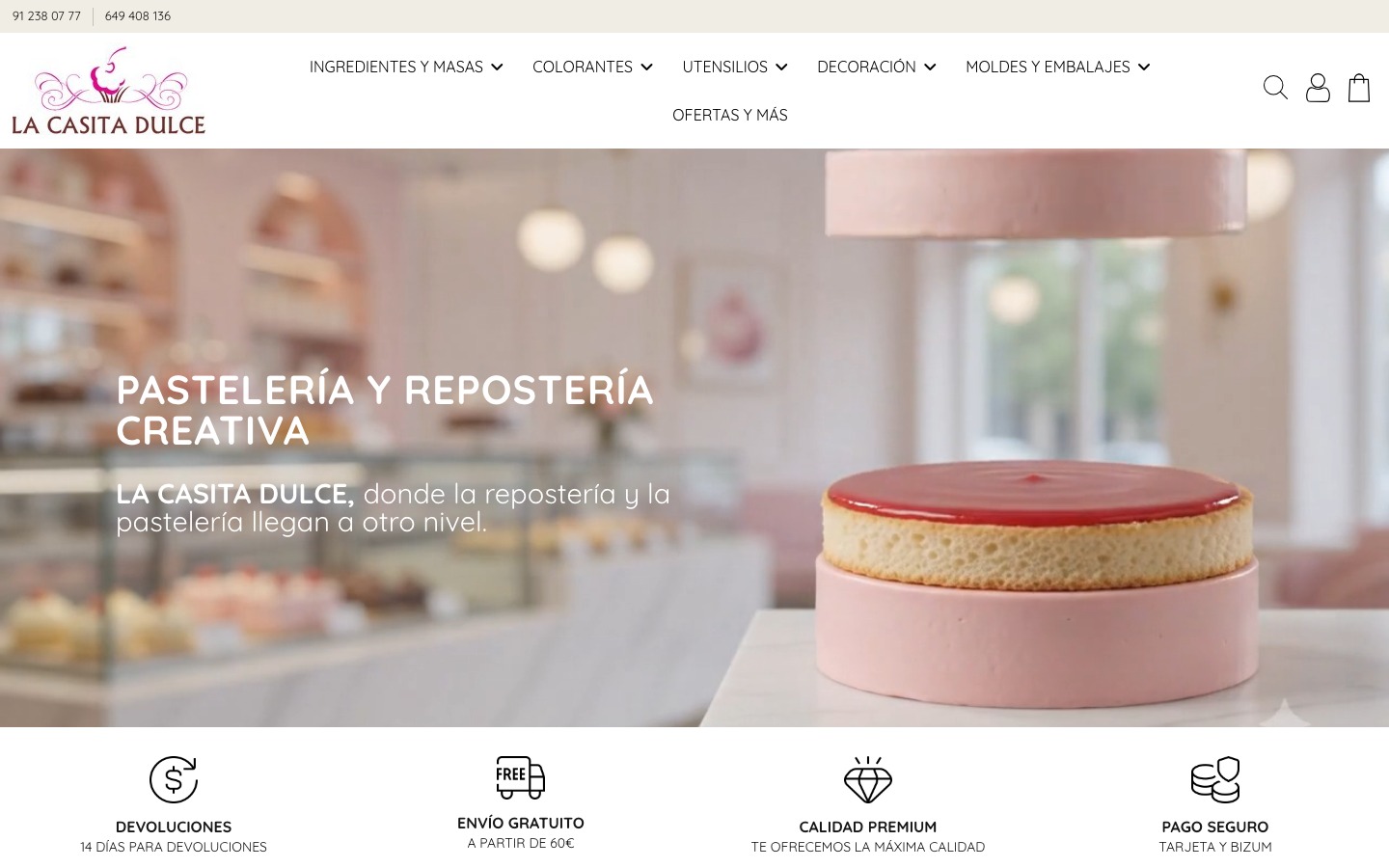 Captura de pantalla de la home de La Casita Dulce