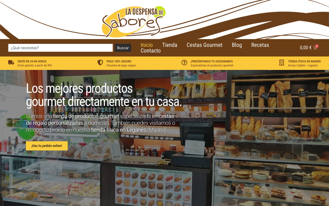 Captura de pantalla de la home de La Despensa de Sabores