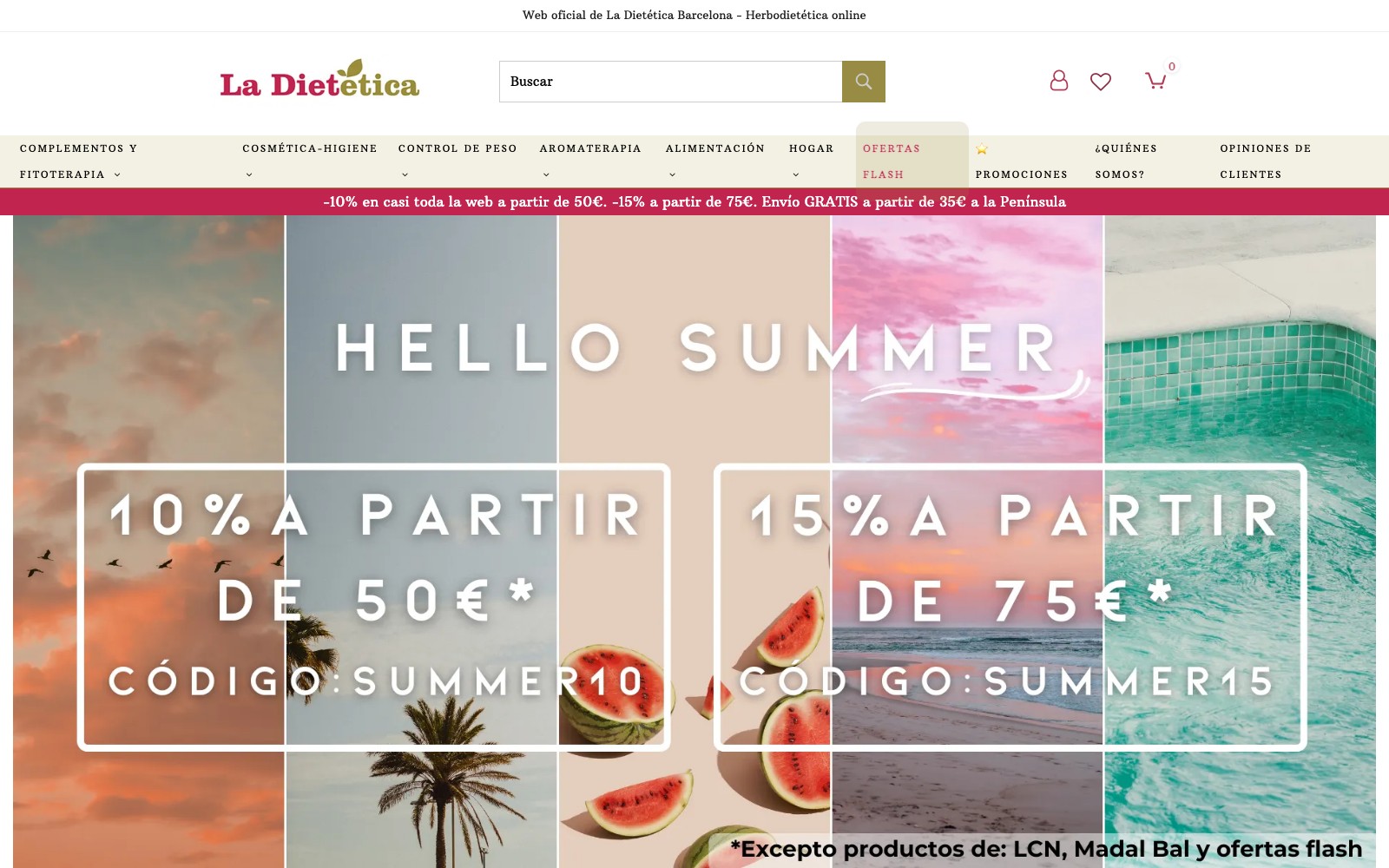 Vista superior limpia de la web oficial de La Dietética Barcelona