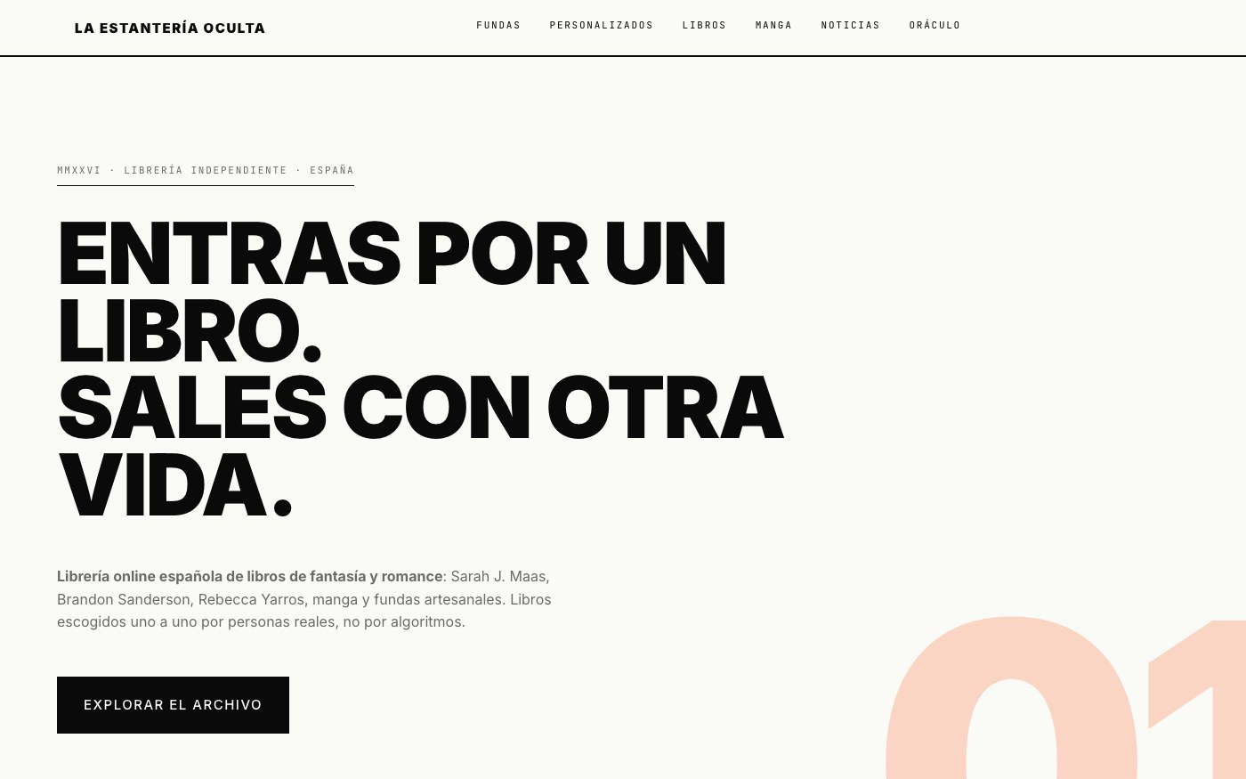 Captura limpia de la home oficial de La Estantería Oculta