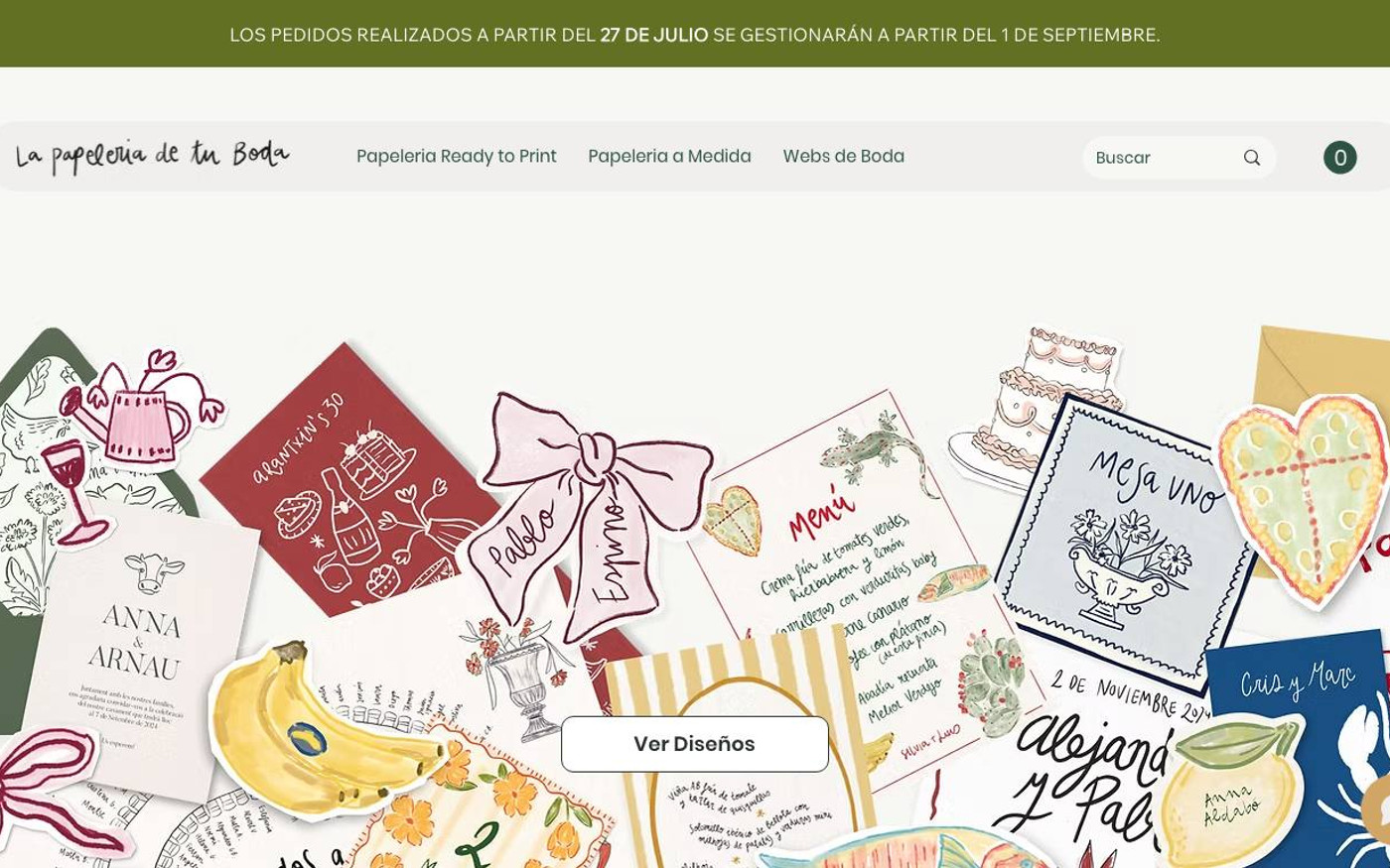 Captura de pantalla de la home de La Papelería de Tu Boda